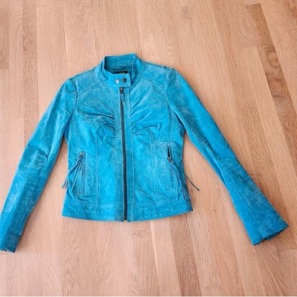 Le Chateau blue leather coat XS - Picture 1 of 5